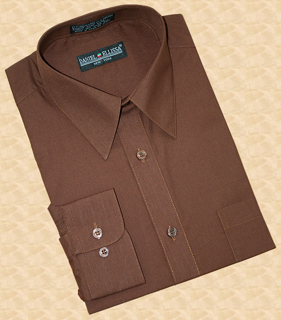 Daniel Ellissa Solid Chocolate Dark Brown Cotton Blend Dress Shirt With Convertible Cuffs DS3001